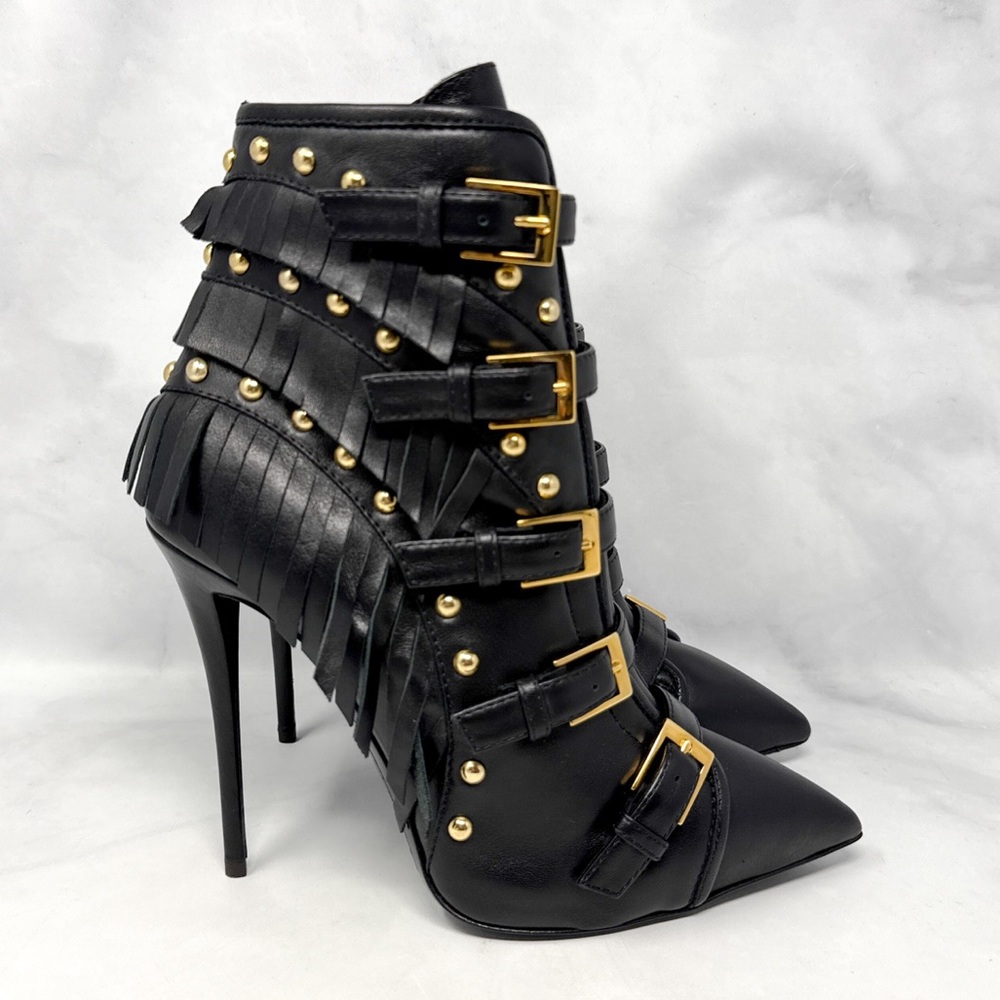 NEW Giuseppe Zanotti Yvette Jeti 110 Studded Fringe Pointed Toe Ankle Boots 38